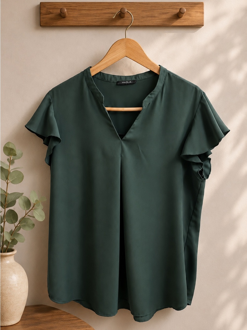 Dark Green Flutter Sleeve Blouse Size Large